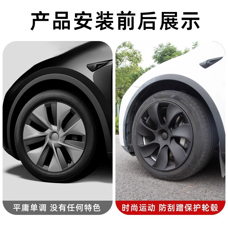 Model Y wheel cover before and after