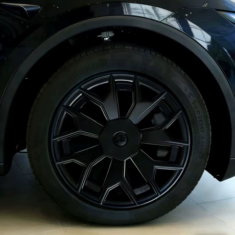 Installed matte black wheel cover